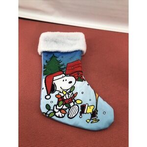 Peanuts Christmas Stocking Snoopy Woodstock Light Blue
